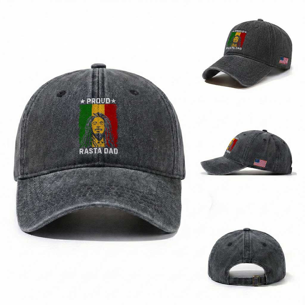 Proud Rasta Dad Washed Cotton Baseball Cap Rastafarian Jamaica Father's Day TS11 Washed Cap Universal Fit Dark Gray Print Your Wear