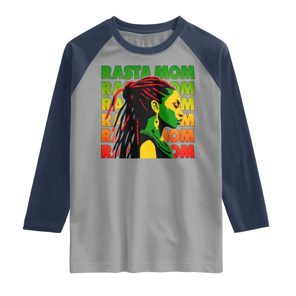 Rasta Mom Raglan Shirt Jamaican Black Girls Flag Dreadlocks TS11 Sport Gray Navy Print Your Wear