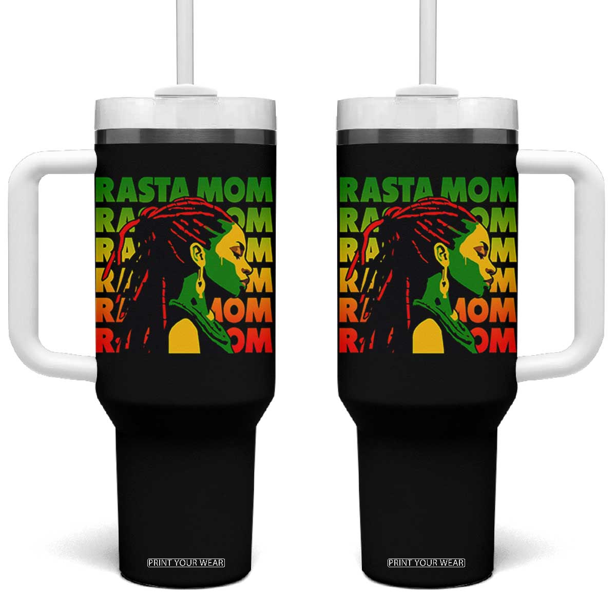 Rasta Mom Tumbler With Handle Jamaican Black Girls Flag Dreadlocks TS11 One Size: 40 oz Black Print Your Wear