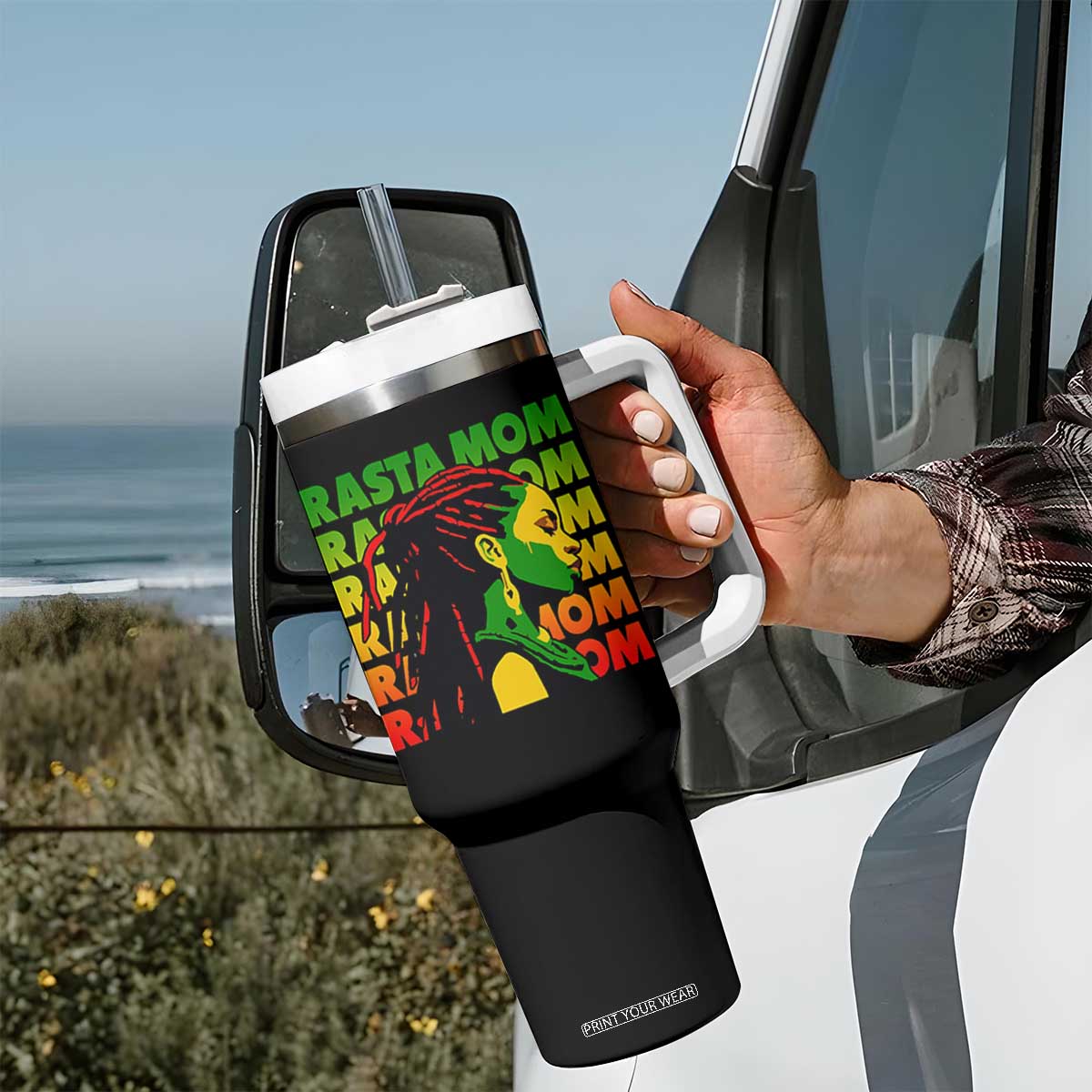Rasta Mom Tumbler With Handle Jamaican Black Girls Flag Dreadlocks TS11 Print Your Wear