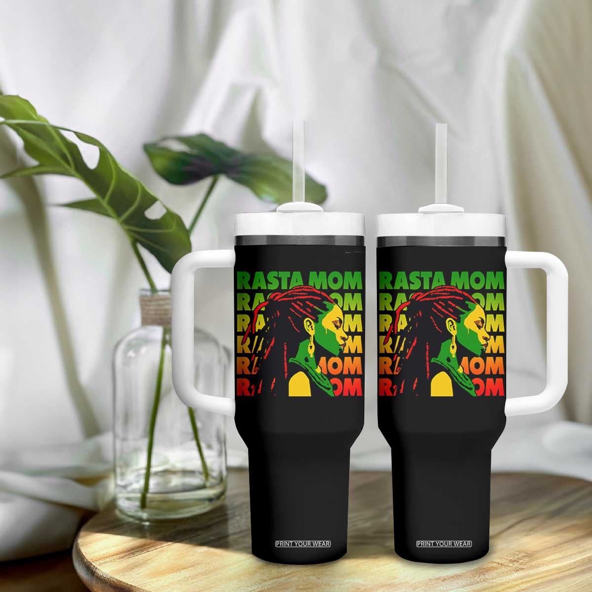 Rasta Mom Tumbler With Handle Jamaican Black Girls Flag Dreadlocks TS11 Print Your Wear