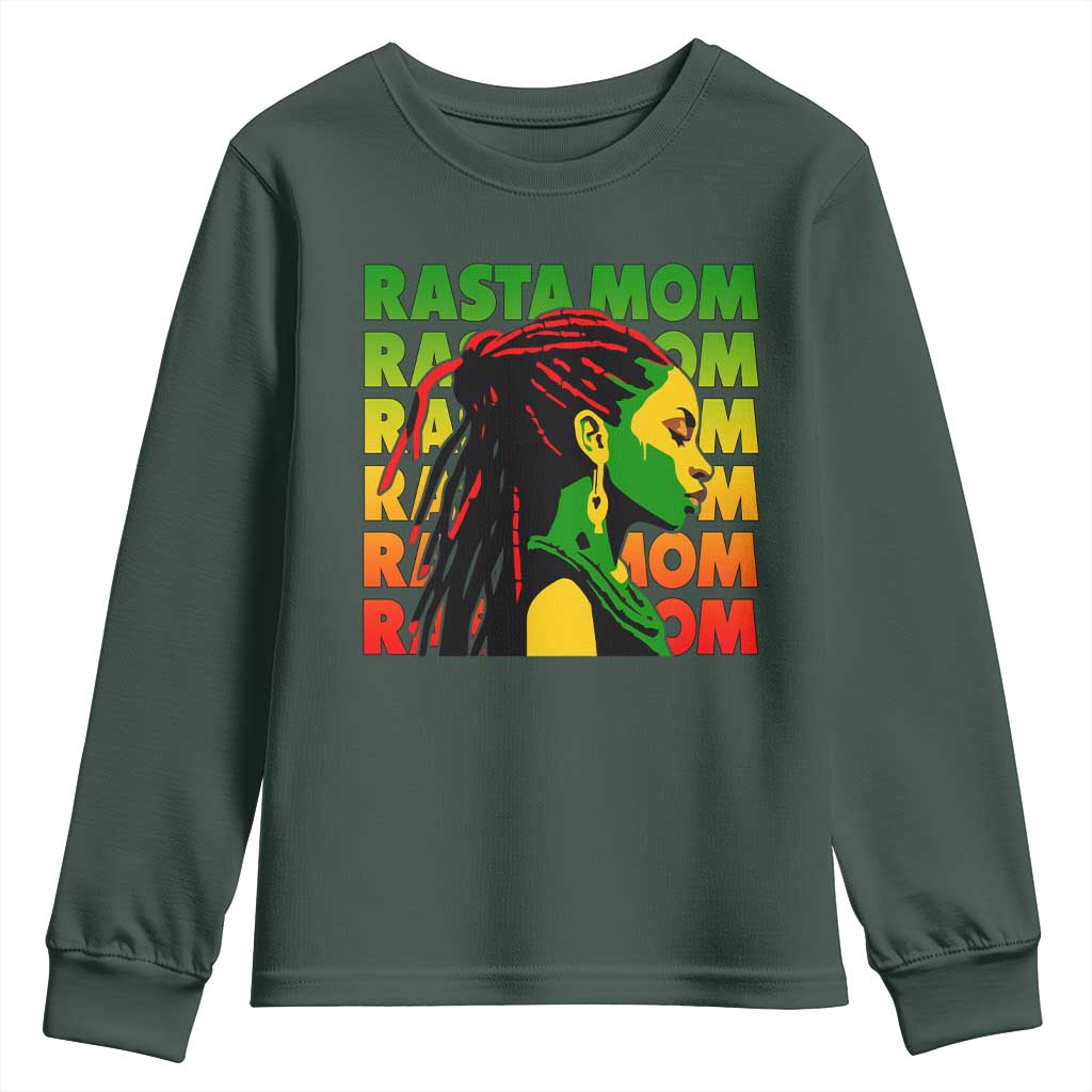Rasta Mom Youth Sweatshirt Jamaican Black Girls Flag Dreadlocks TS11 Dark Forest Green Print Your Wear