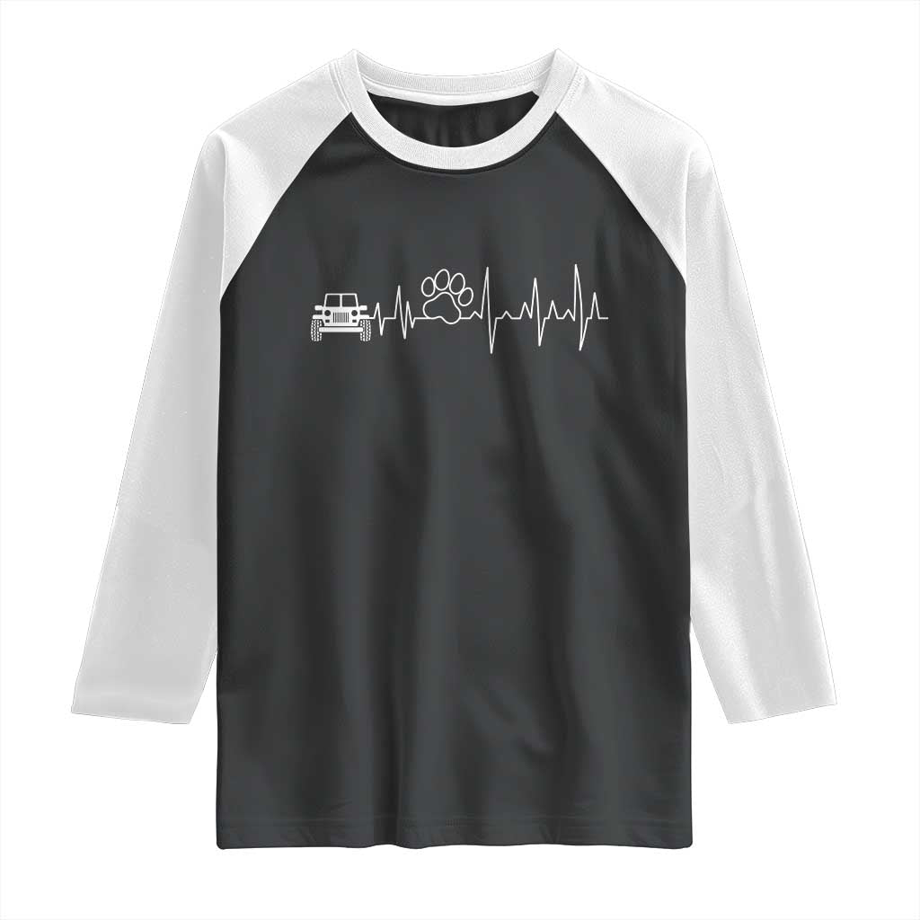 4x4 Off Road Car Riding Vintage Pet Paw Heartbeat Raglan Shirt TS11 Black White Print Your Wear