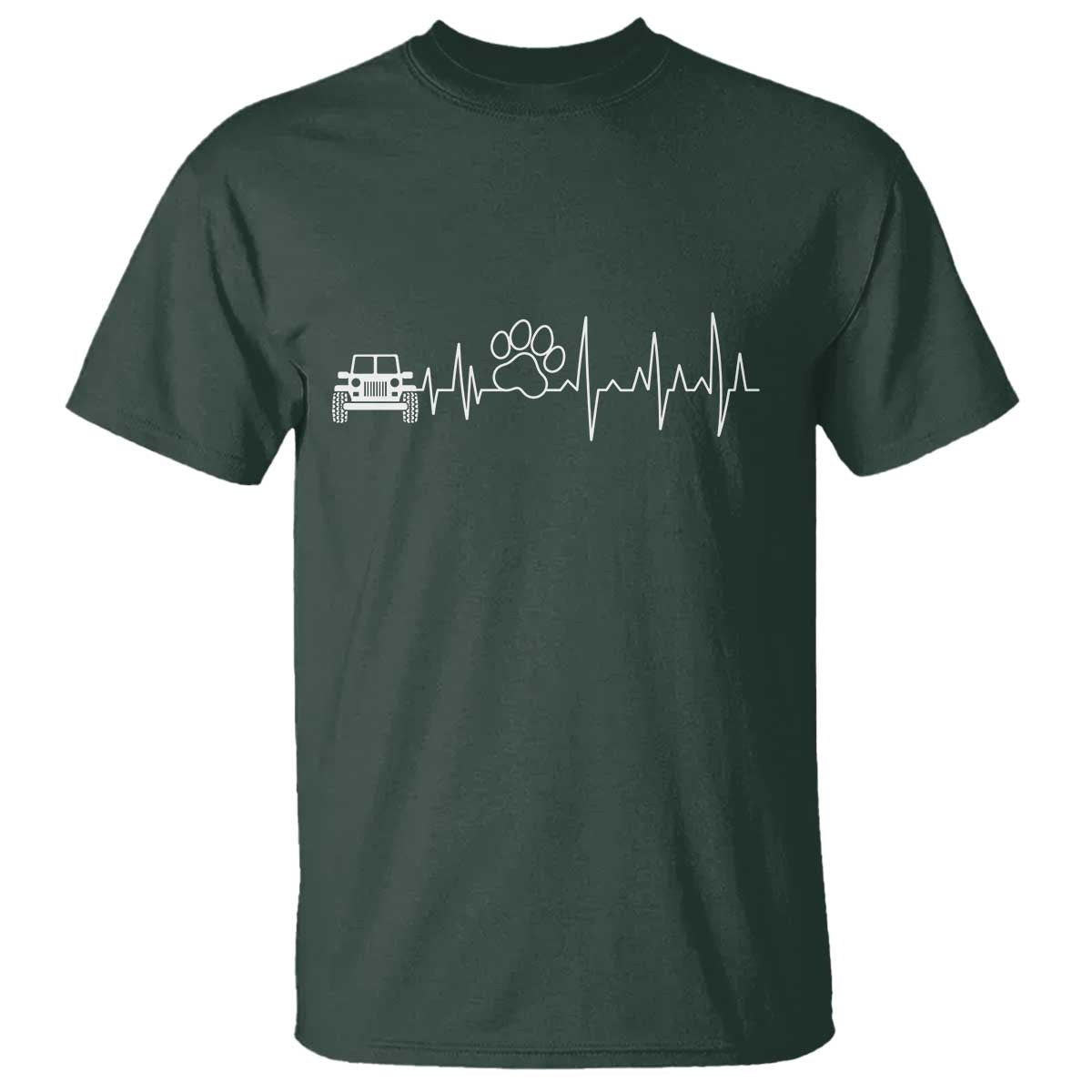 4x4 Off Road Car Riding Vintage Pet Paw Heartbeat T Shirt TS11 Dark Forest Green Print Your Wear