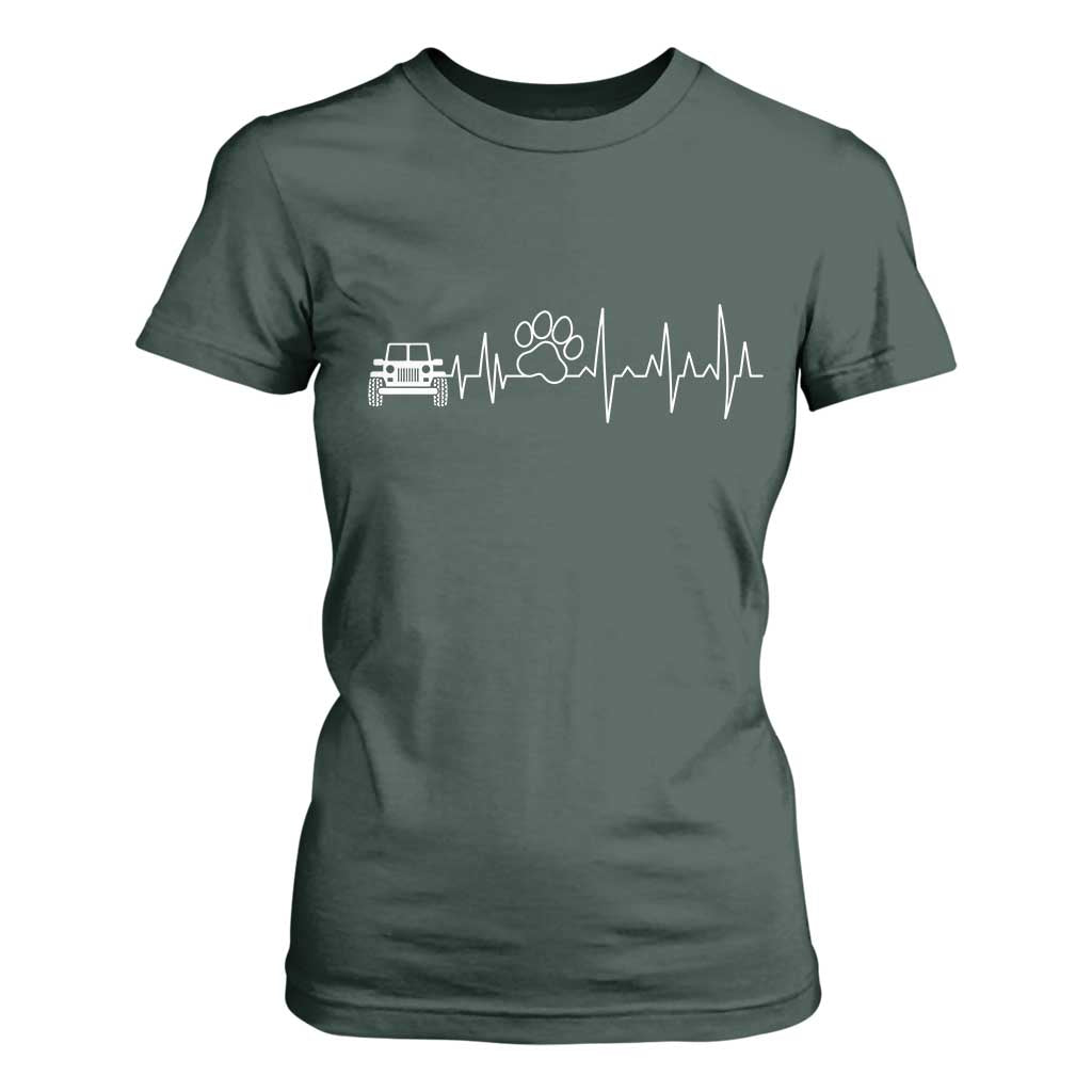4x4 Off Road Car Riding Vintage Pet Paw Heartbeat T Shirt For Women TS11 Dark Forest Green Print Your Wear