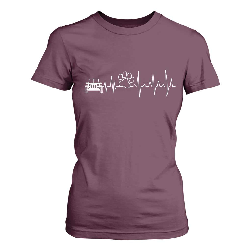4x4 Off Road Car Riding Vintage Pet Paw Heartbeat T Shirt For Women TS11 Maroon Print Your Wear