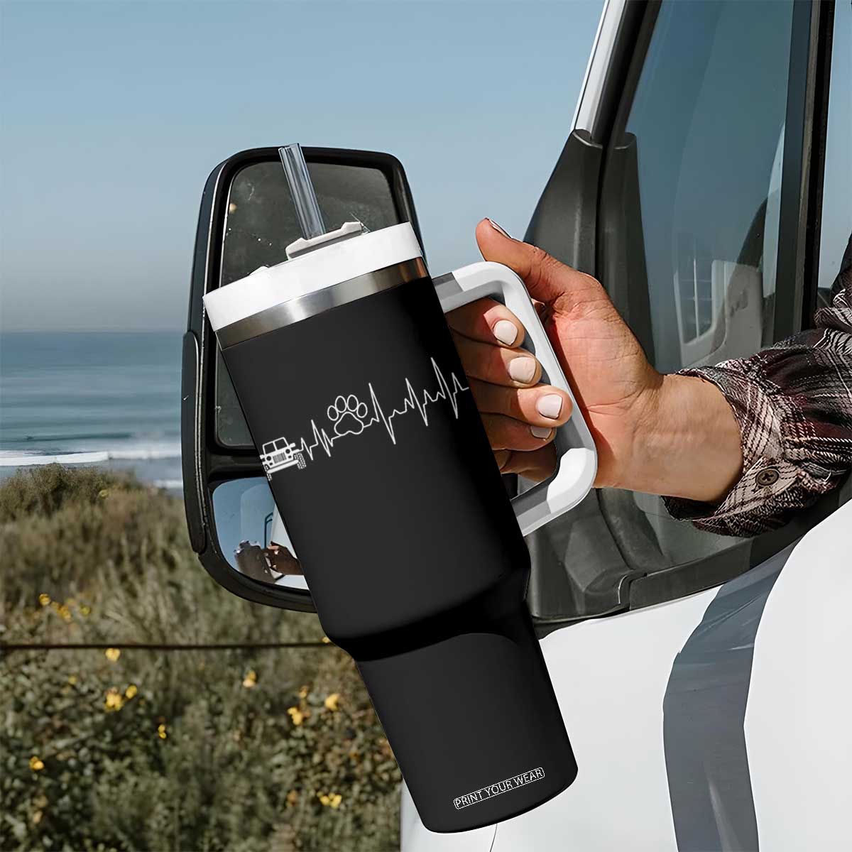 4x4 Off Road Car Riding Vintage Pet Paw Heartbeat Tumbler With Handle TS11 Print Your Wear