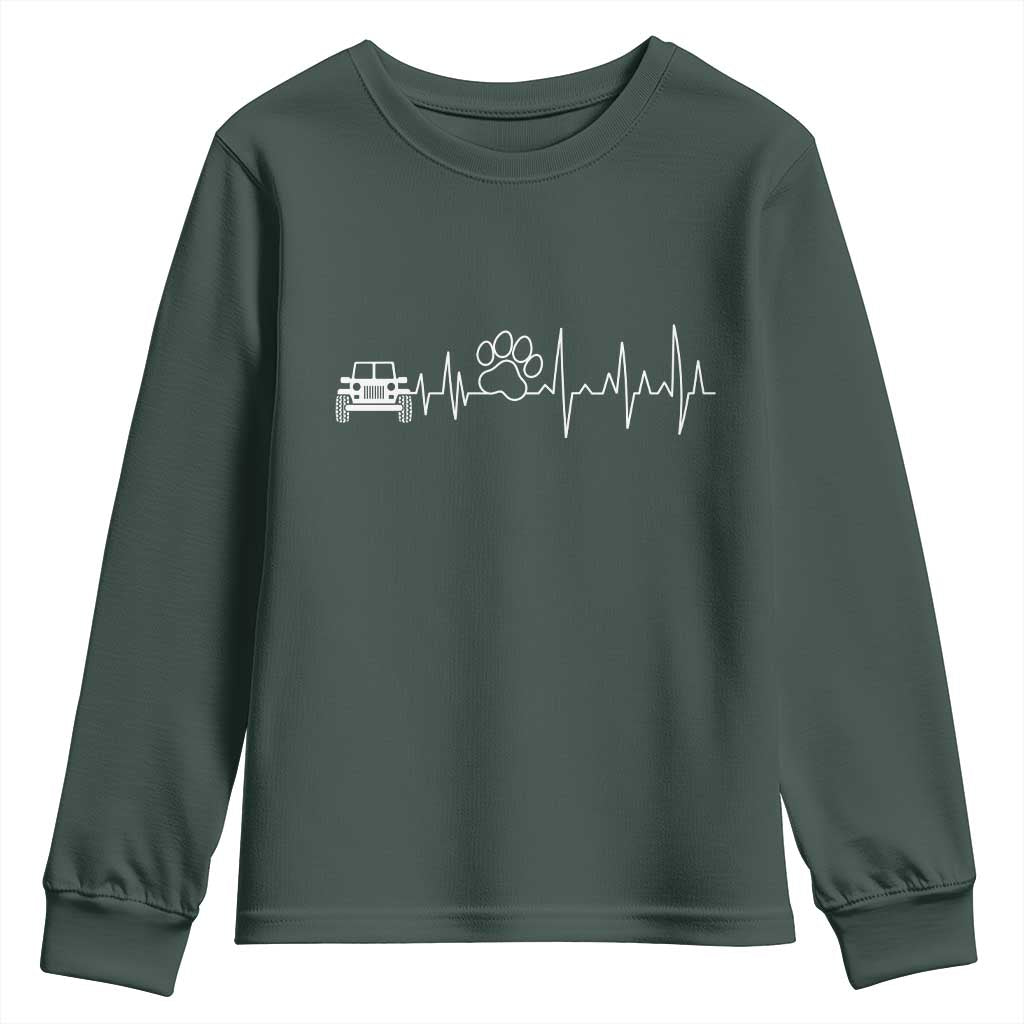 4x4 Off Road Car Riding Vintage Pet Paw Heartbeat Youth Sweatshirt TS11 Dark Forest Green Print Your Wear
