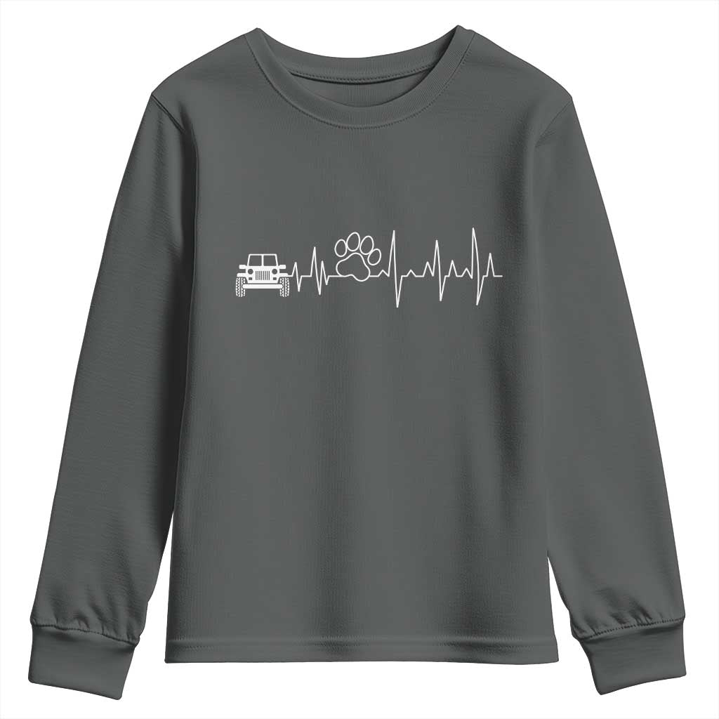 4x4 Off Road Car Riding Vintage Pet Paw Heartbeat Youth Sweatshirt TS11 Dark Heather Print Your Wear