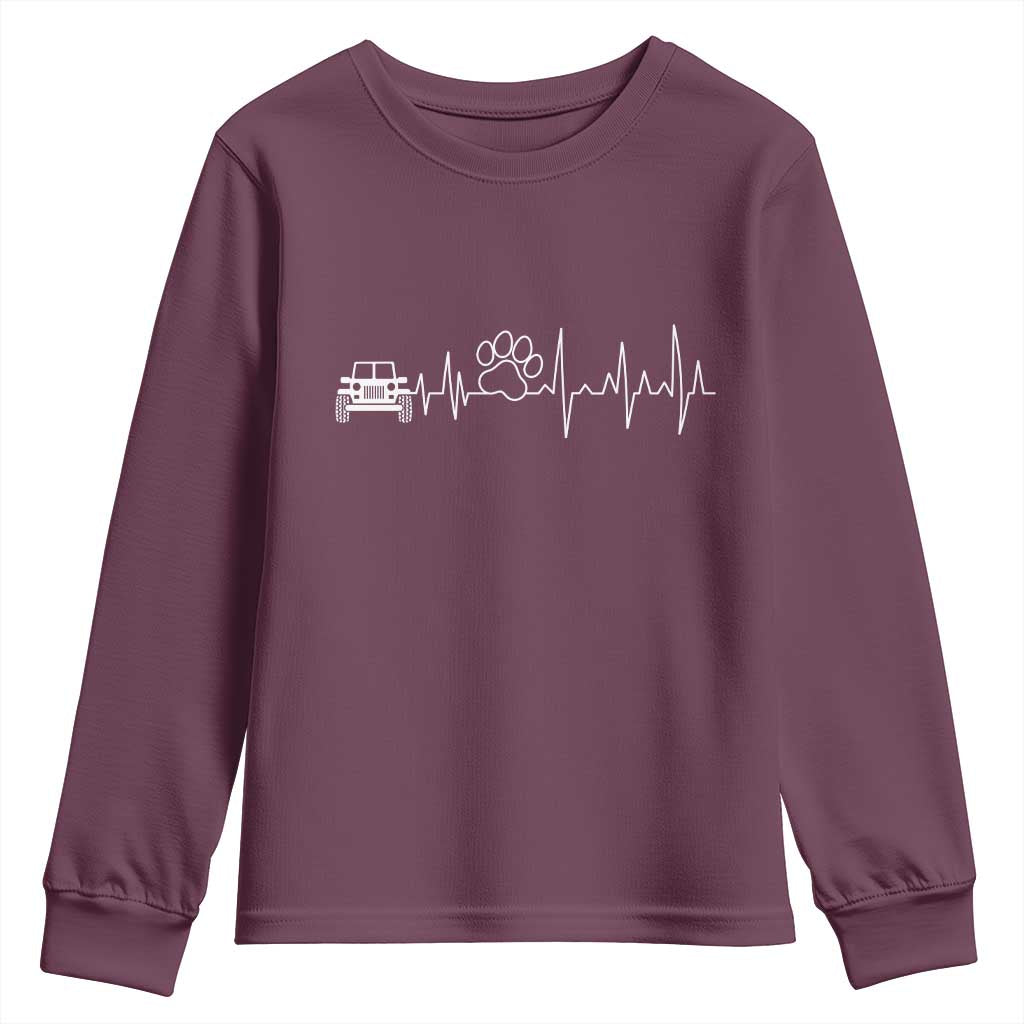 4x4 Off Road Car Riding Vintage Pet Paw Heartbeat Youth Sweatshirt TS11 Maroon Print Your Wear