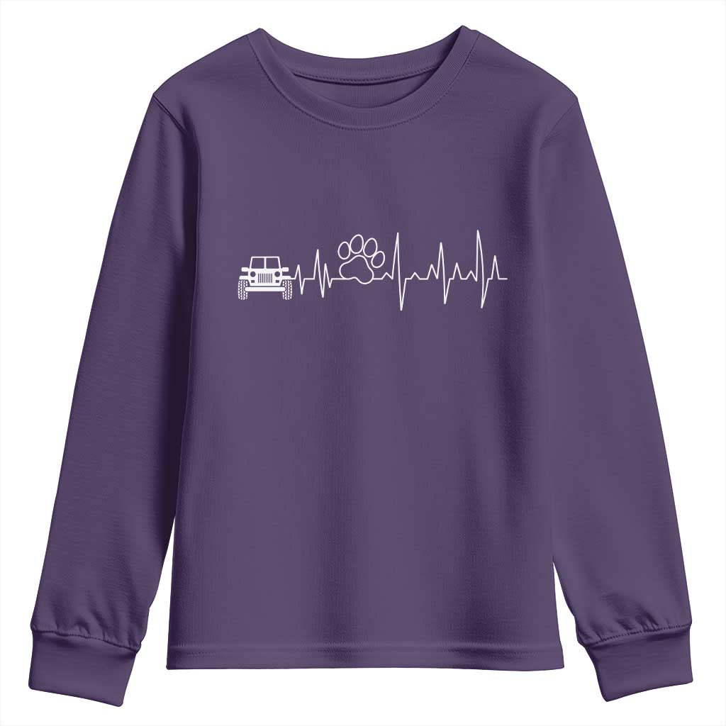 4x4 Off Road Car Riding Vintage Pet Paw Heartbeat Youth Sweatshirt TS11 Purple Print Your Wear