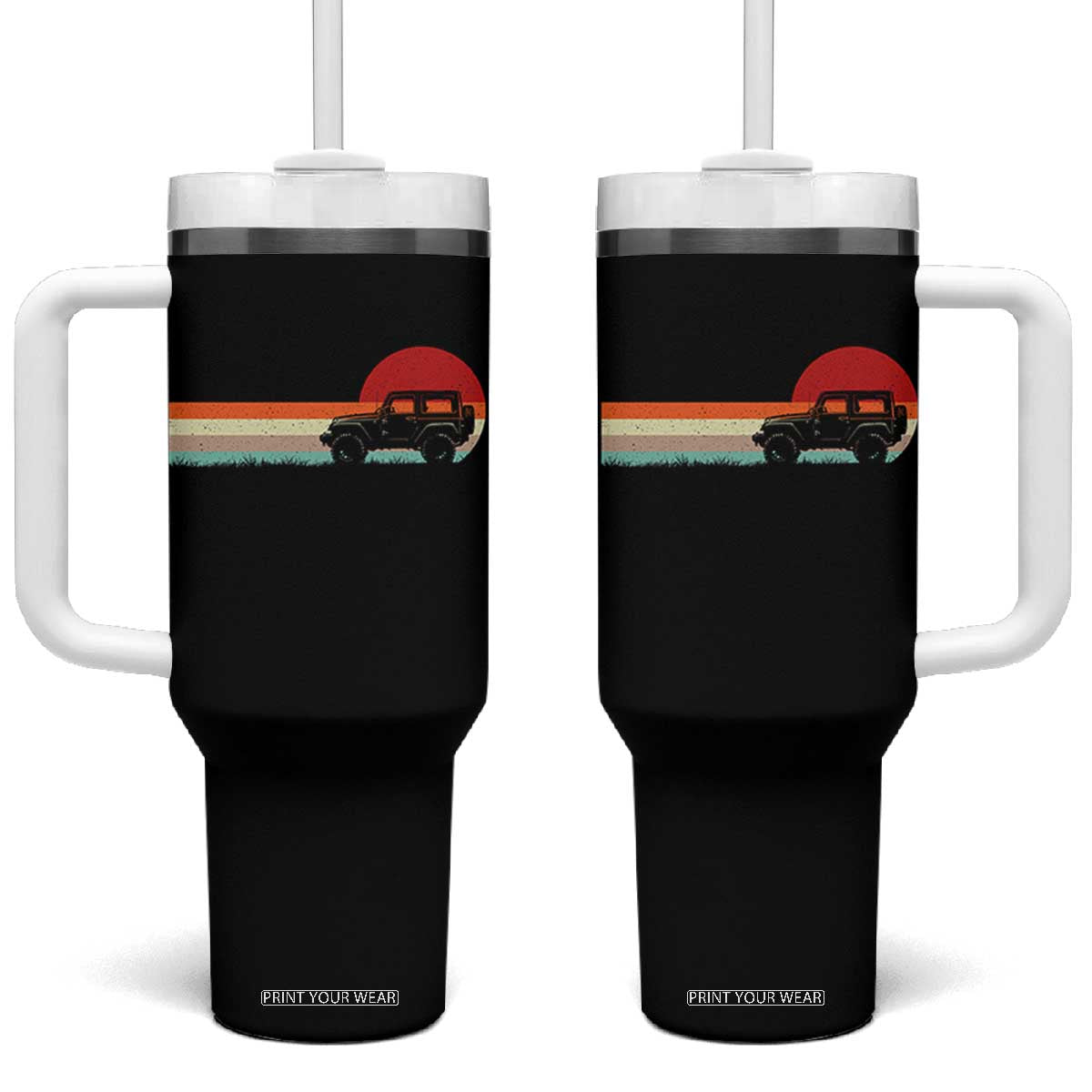 Off Road QUAD ATV Car Vintage Retro Sunset Tumbler With Handle TS11 One Size: 40 oz Black Print Your Wear