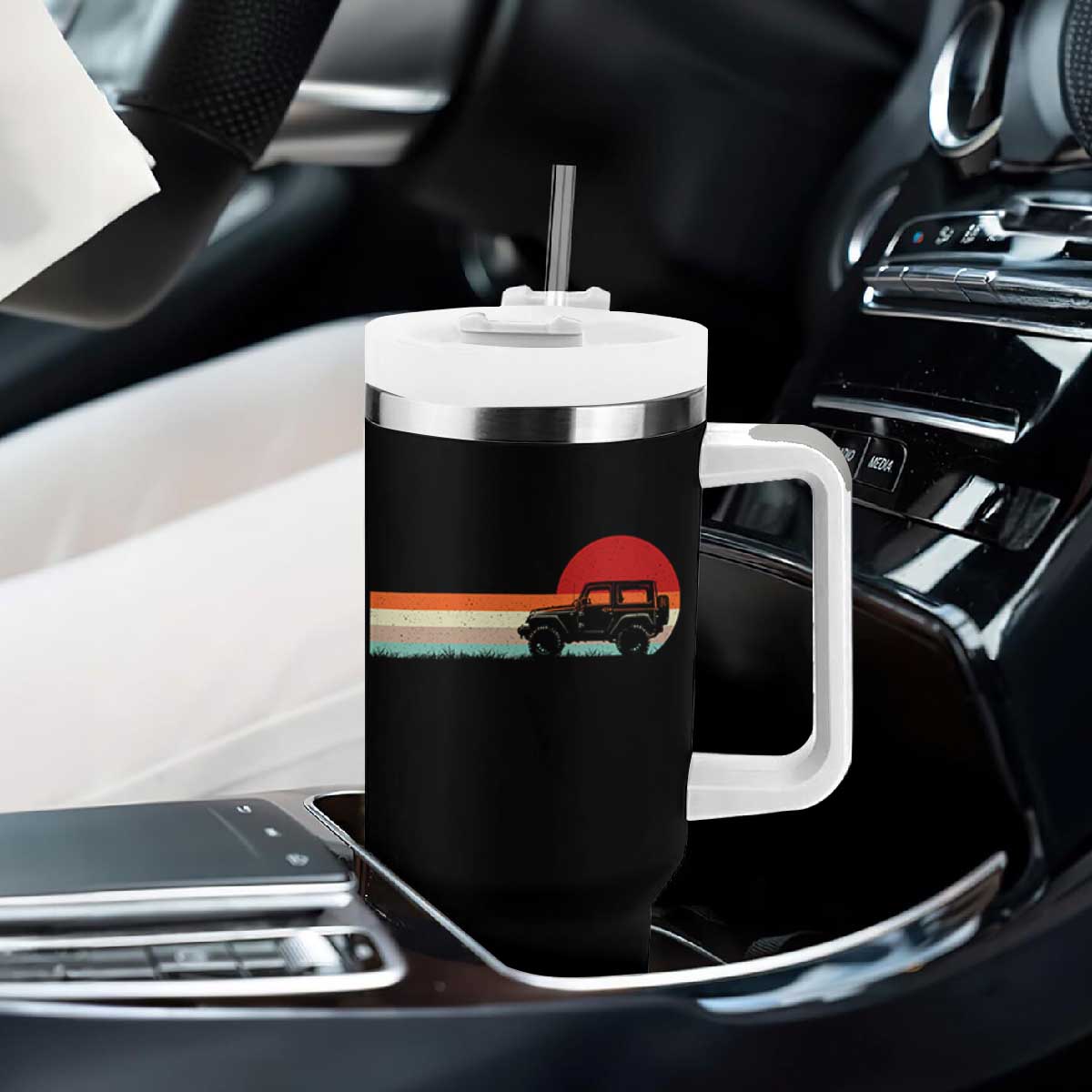 Off Road QUAD ATV Car Vintage Retro Sunset Tumbler With Handle TS11 Print Your Wear