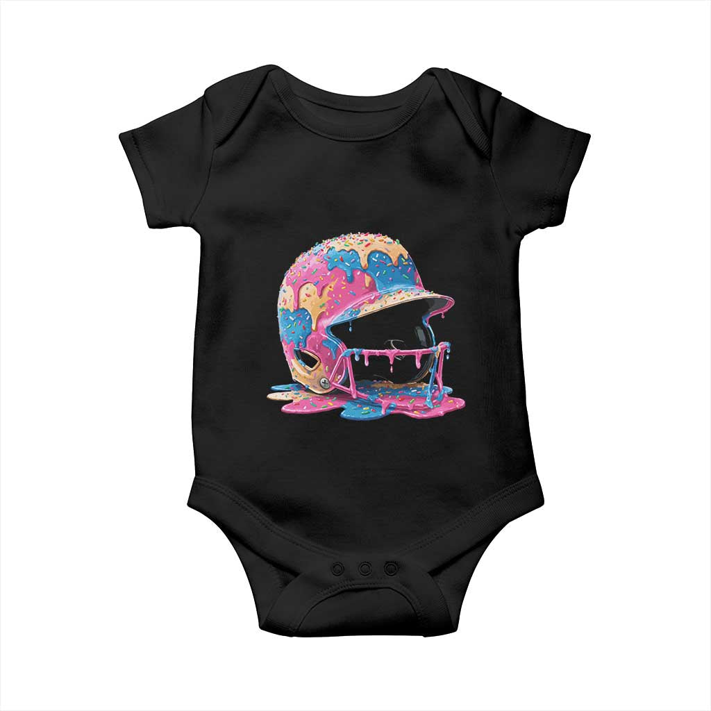 Funny Baseball Helmet Ice Cream Baseball Drip Baby Onesie TS11 Black Print Your Wear