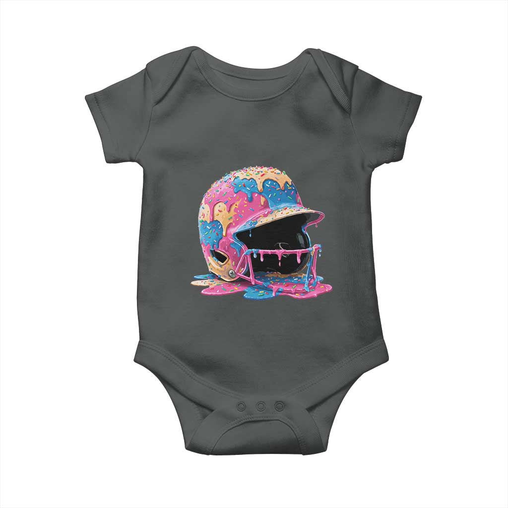 Funny Baseball Helmet Ice Cream Baseball Drip Baby Onesie TS11 Dark Heather Print Your Wear