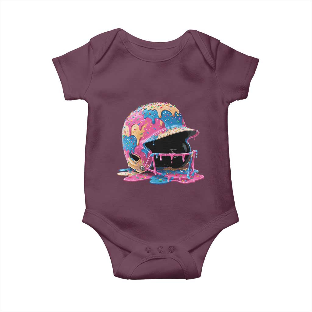 Funny Baseball Helmet Ice Cream Baseball Drip Baby Onesie TS11 Maroon Print Your Wear