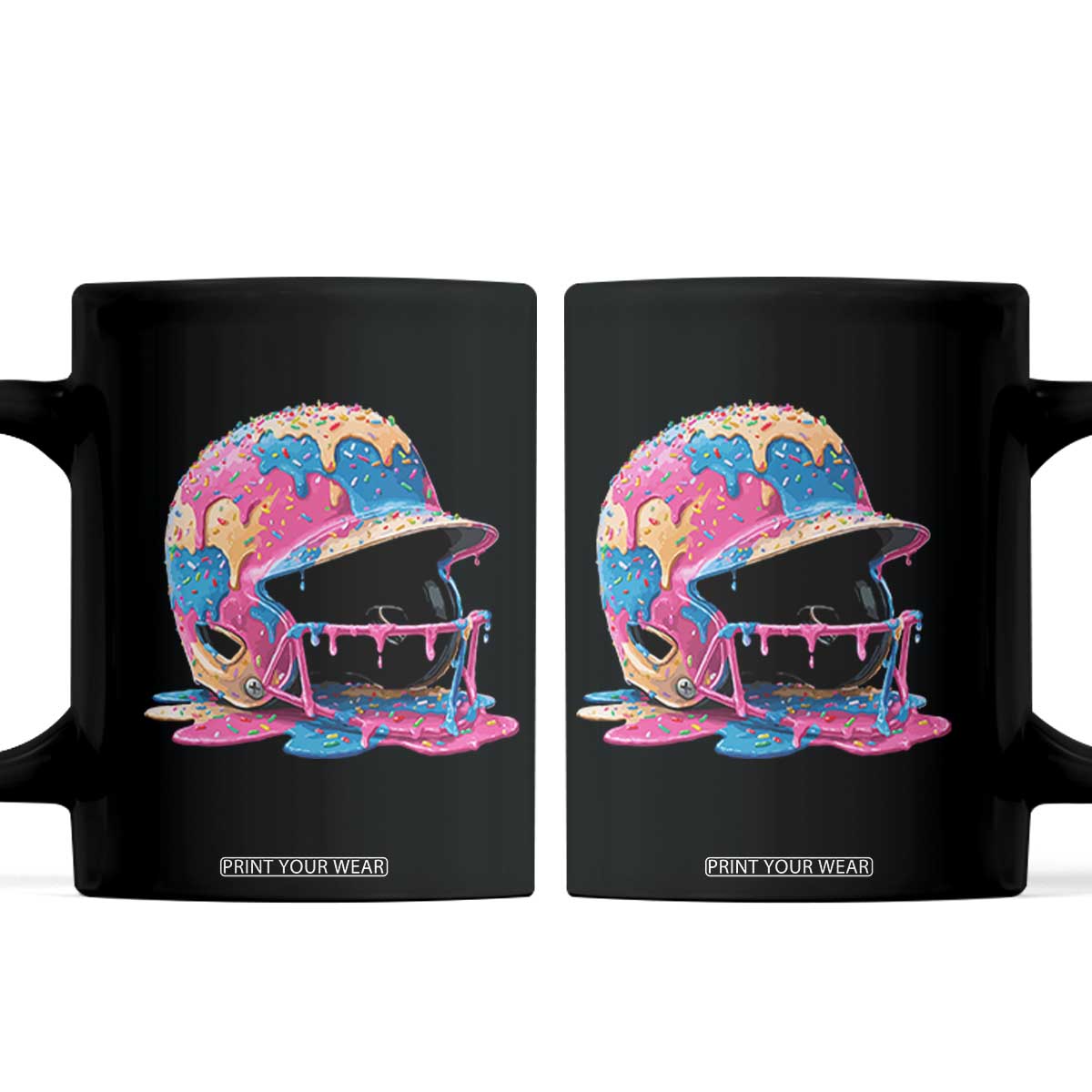 Funny Baseball Helmet Ice Cream Baseball Drip Coffee Mug TS11 Black Print Your Wear