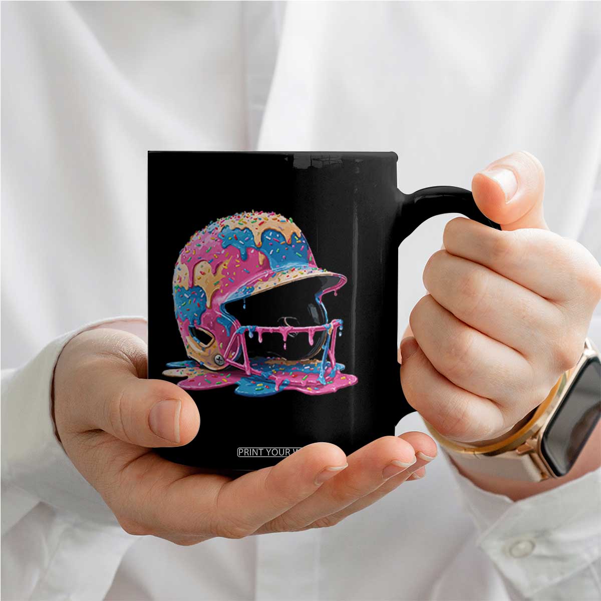 Funny Baseball Helmet Ice Cream Baseball Drip Coffee Mug TS11 Print Your Wear