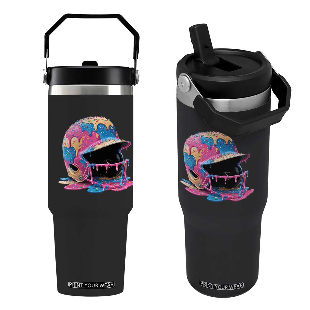 Funny Baseball Helmet Ice Cream Baseball Drip Flip Straw Tumbler TS11 One Size: 30 oz Black Print Your Wear