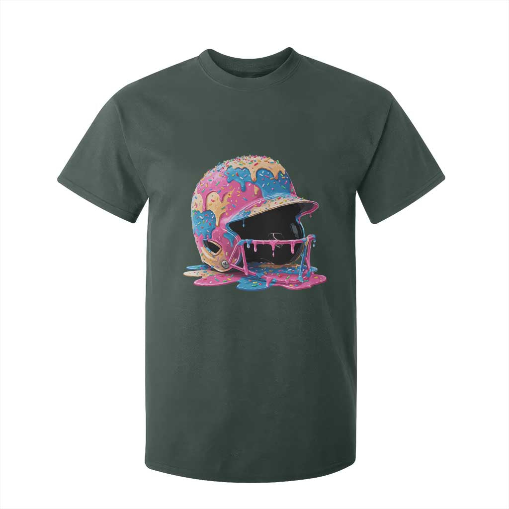 Funny Baseball Helmet Ice Cream Baseball Drip T Shirt For Kid TS11 Dark Forest Green Print Your Wear