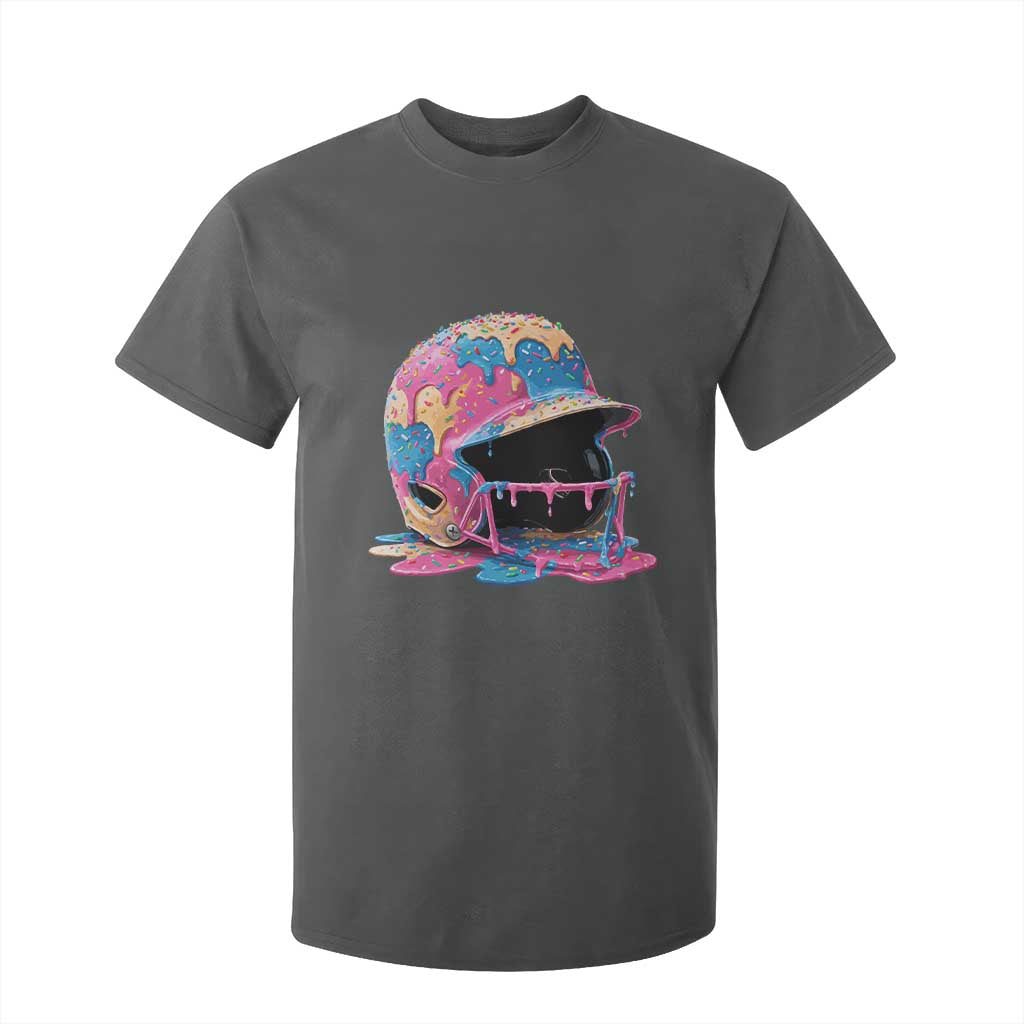 Funny Baseball Helmet Ice Cream Baseball Drip T Shirt For Kid TS11 Dark Heather Print Your Wear