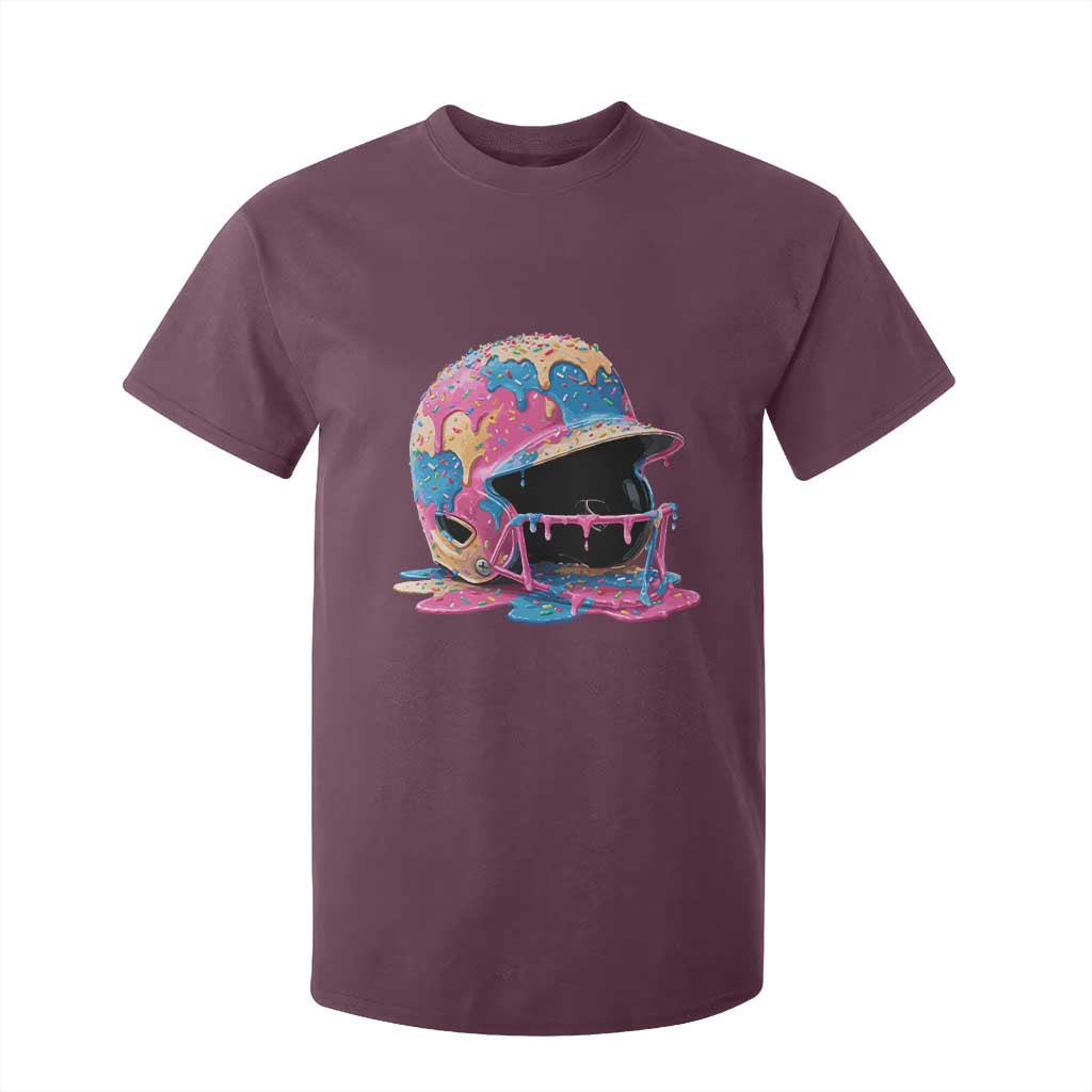 Funny Baseball Helmet Ice Cream Baseball Drip T Shirt For Kid TS11 Maroon Print Your Wear
