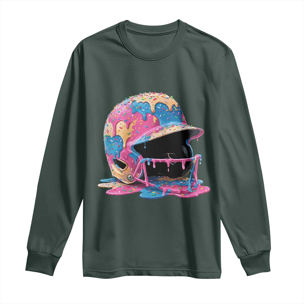 Funny Baseball Helmet Ice Cream Baseball Drip Long Sleeve Shirt TS11 Dark Forest Green Print Your Wear