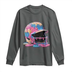 Funny Baseball Helmet Ice Cream Baseball Drip Long Sleeve Shirt TS11 Dark Heather Print Your Wear