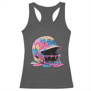 Funny Baseball Helmet Ice Cream Baseball Drip Racerback Tank Top TS11 Dark Heather Print Your Wear