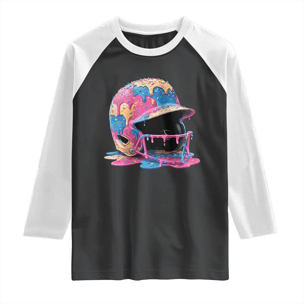 Funny Baseball Helmet Ice Cream Baseball Drip Raglan Shirt TS11 Black White Print Your Wear
