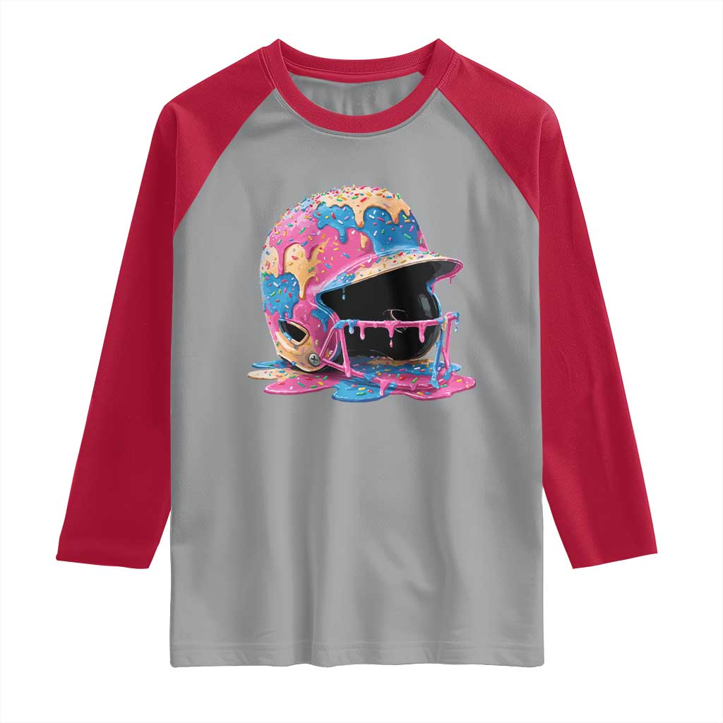 Funny Baseball Helmet Ice Cream Baseball Drip Raglan Shirt TS11 Sport Gray Red Print Your Wear
