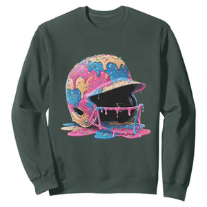 Funny Baseball Helmet Ice Cream Baseball Drip Sweatshirt TS11 Dark Forest Green Print Your Wear