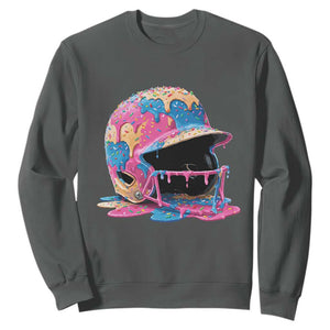 Funny Baseball Helmet Ice Cream Baseball Drip Sweatshirt TS11 Dark Heather Print Your Wear