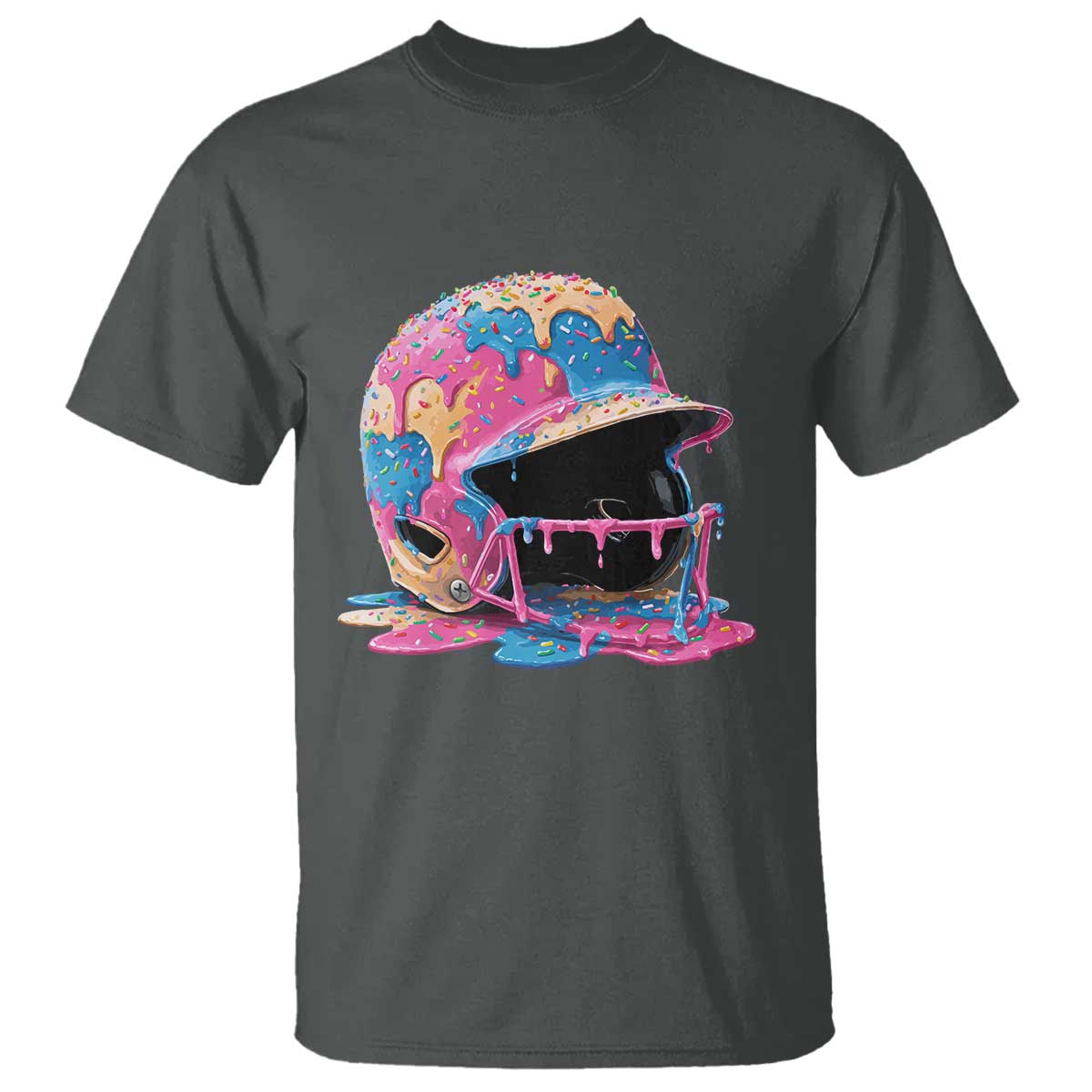 Funny Baseball Helmet Ice Cream Baseball Drip T Shirt TS11 Dark Heather Print Your Wear