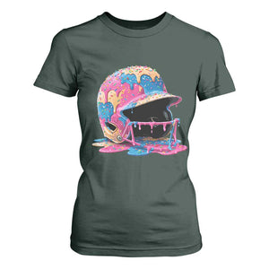 Funny Baseball Helmet Ice Cream Baseball Drip T Shirt For Women TS11 Dark Forest Green Print Your Wear