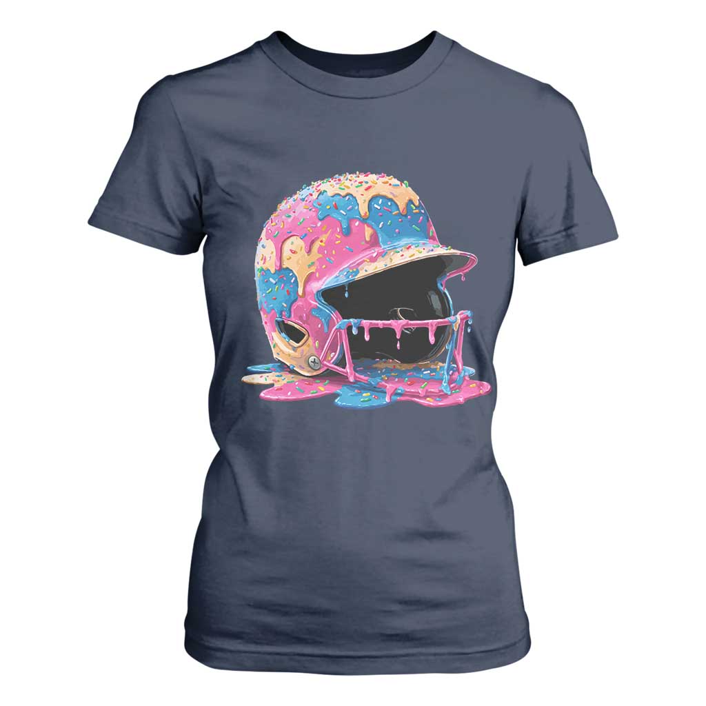 Funny Baseball Helmet Ice Cream Baseball Drip T Shirt For Women TS11 Navy Print Your Wear