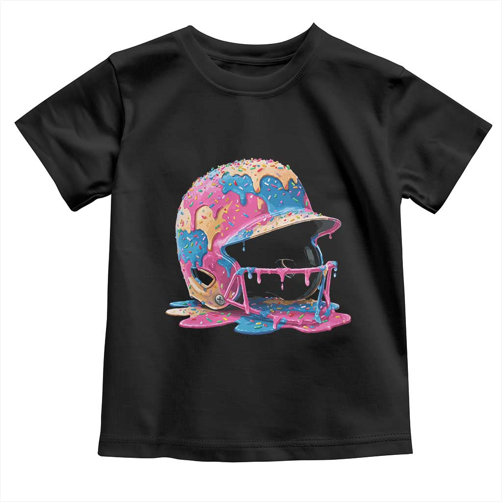 Funny Baseball Helmet Ice Cream Baseball Drip Toddler T Shirt TS11 Black Print Your Wear