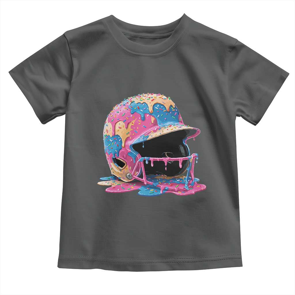 Funny Baseball Helmet Ice Cream Baseball Drip Toddler T Shirt TS11 Dark Heather Print Your Wear