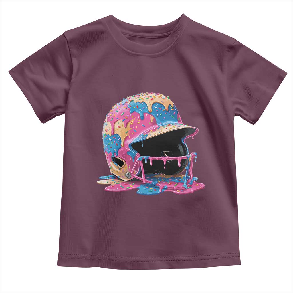Funny Baseball Helmet Ice Cream Baseball Drip Toddler T Shirt TS11 Maroon Print Your Wear