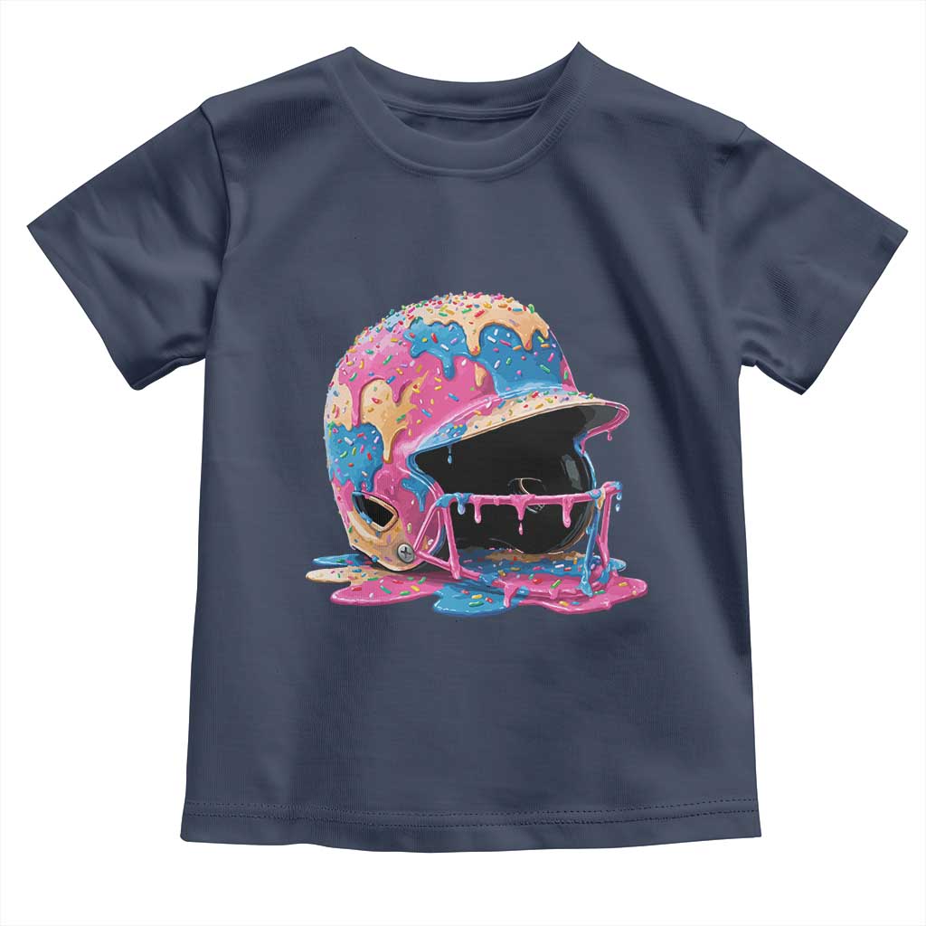 Funny Baseball Helmet Ice Cream Baseball Drip Toddler T Shirt TS11 Navy Print Your Wear