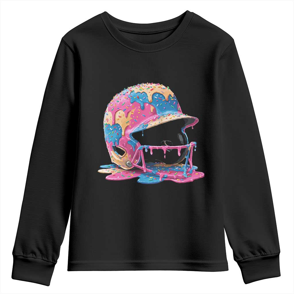 Funny Baseball Helmet Ice Cream Baseball Drip Youth Sweatshirt TS11 Black Print Your Wear