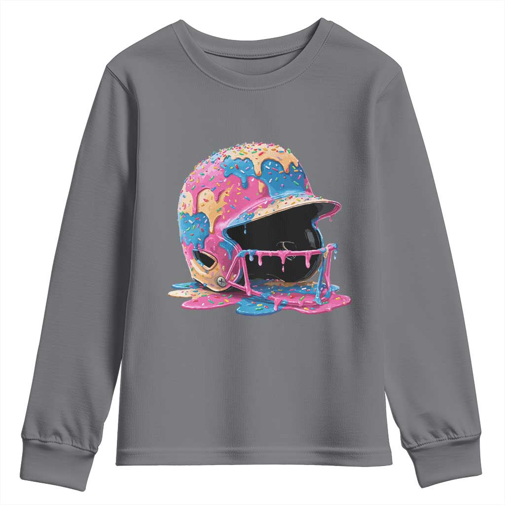Funny Baseball Helmet Ice Cream Baseball Drip Youth Sweatshirt TS11 Charcoal Print Your Wear