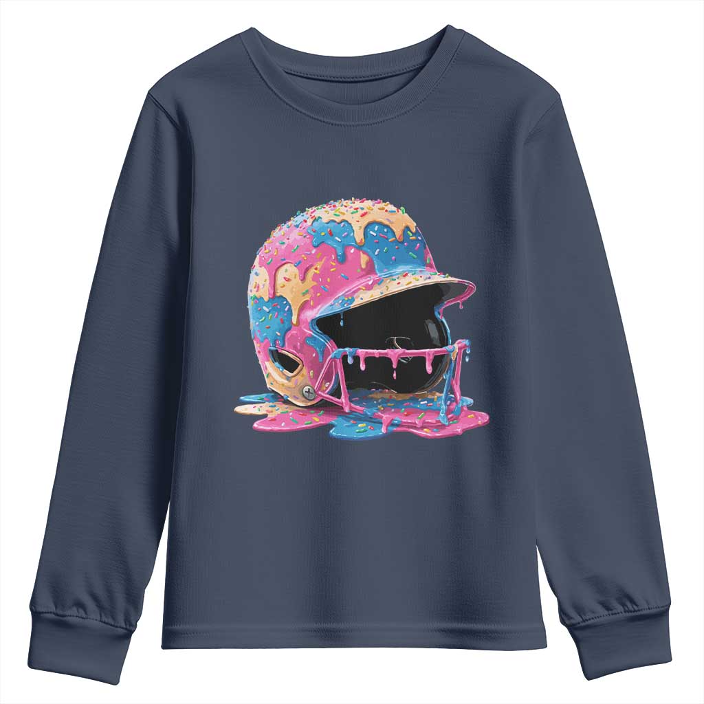 Funny Baseball Helmet Ice Cream Baseball Drip Youth Sweatshirt TS11 Navy Print Your Wear