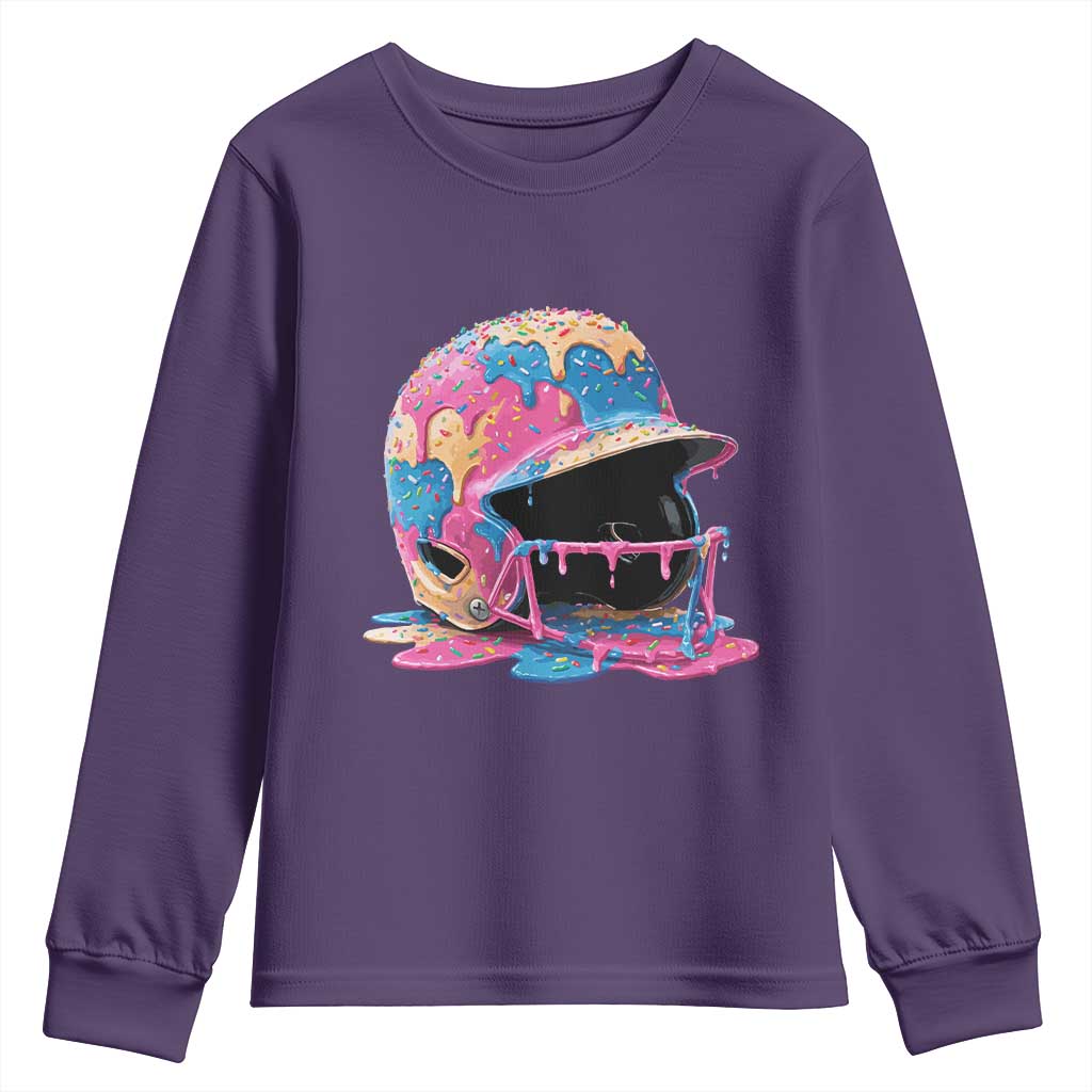 Funny Baseball Helmet Ice Cream Baseball Drip Youth Sweatshirt TS11 Purple Print Your Wear