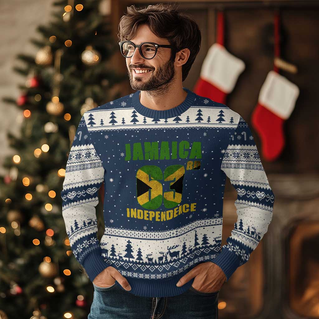 Jamaica 63rd Independence Ugly Christmas Sweater Jamaican Pride TS11 Navy Beige Print Your Wear