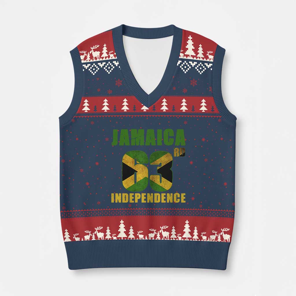 Jamaica 63rd Independence V-Neck Knit Sweater Vest Jamaican Pride TS11 Navy Red Print Your Wear