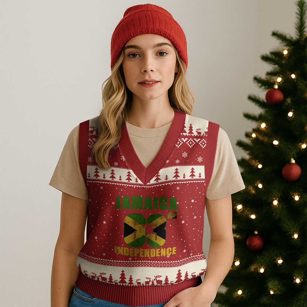 Jamaica 63rd Independence V-Neck Knit Sweater Vest Jamaican Pride TS11 Red Beige Print Your Wear