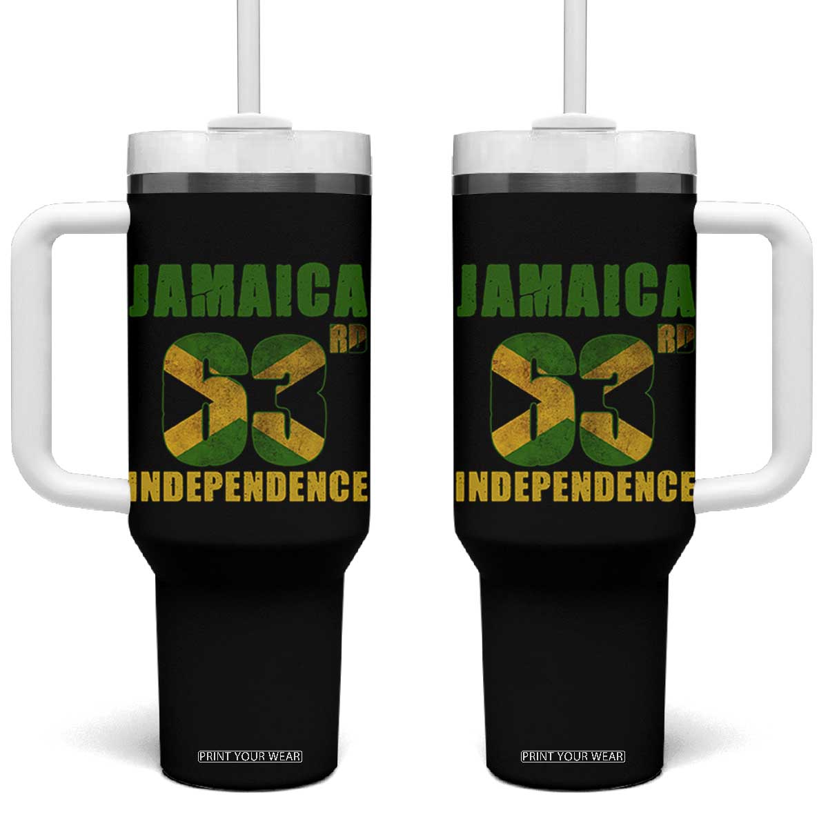 Jamaica 63rd Independence Tumbler With Handle Jamaican Pride TS11 One Size: 40 oz Black Print Your Wear