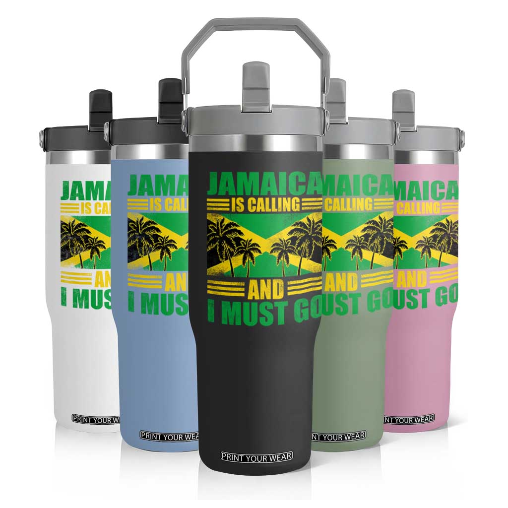 Funny Jamaica Is Calling And I Must Go Flip Straw Tumbler Jamaican Flag Travel TS11 Print Your Wear