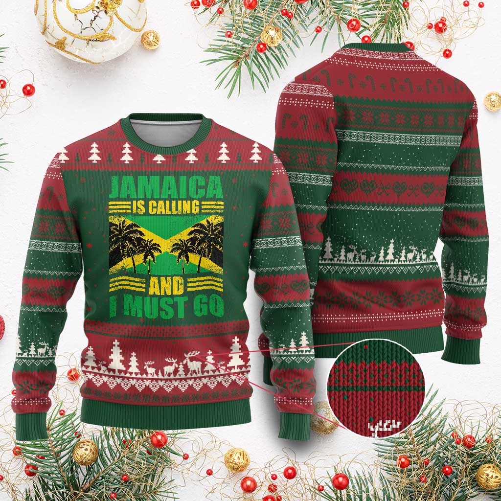 Funny Jamaica Is Calling And I Must Go Ugly Christmas Sweater Jamaican Flag Travel TS11 Red Green Print Your Wear